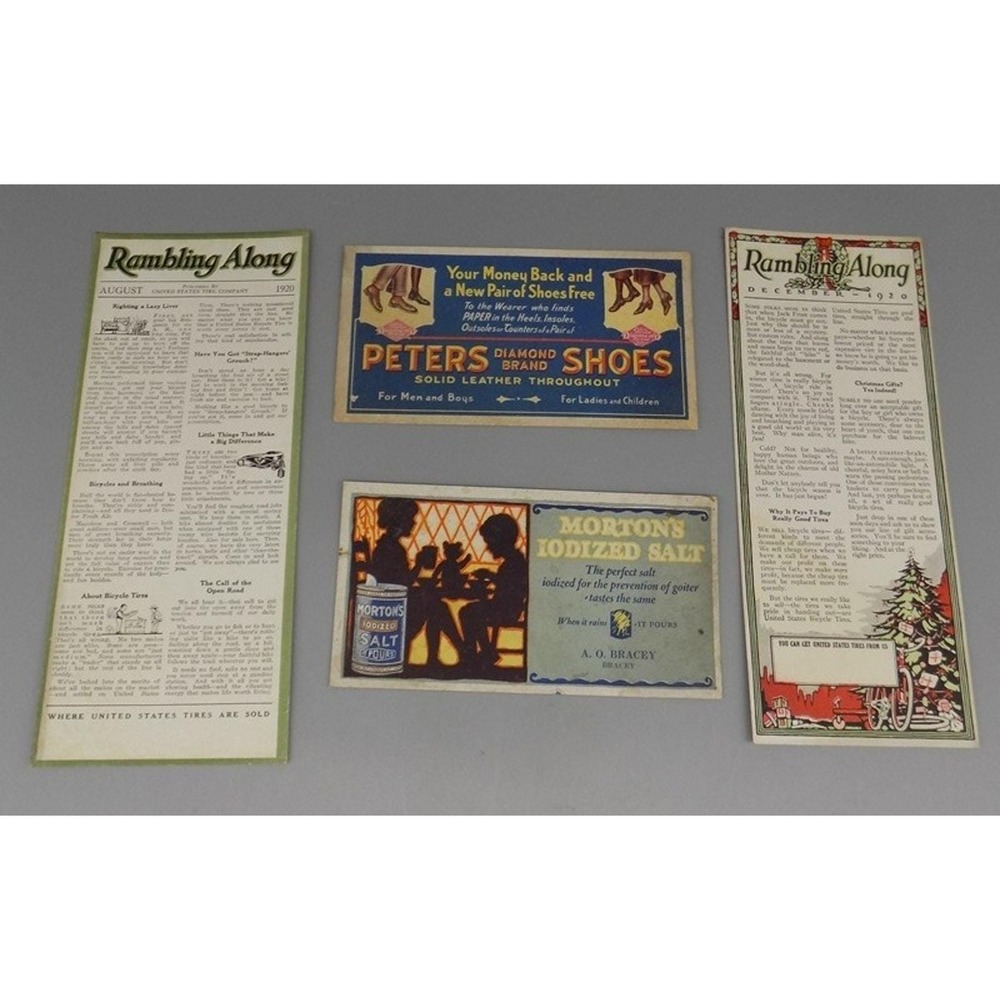 4 Antique Advertising Ink Blotters Morton Salt Peters Shoes US Tires Unused VA